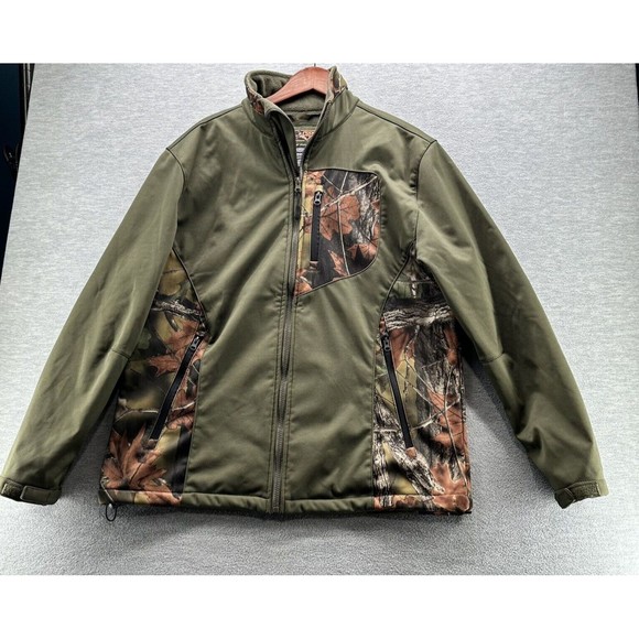 TRAIL CREST Men's Fleece Waterproof Full Zip Up Green & Camo Jacket Size Large - Picture 1 of 13